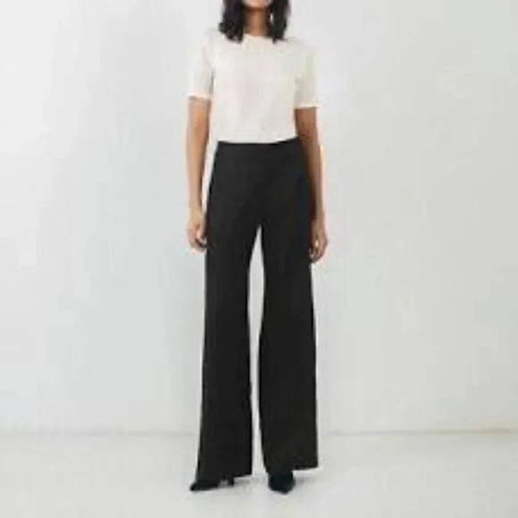 New with tag Le Merceau Black Silk Wool Blend Wide Leg Low Rise Trouser Size 6 - Picture 1 of 7